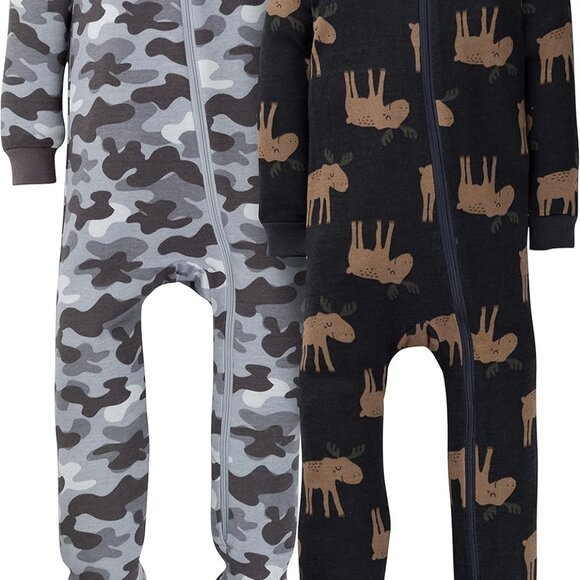 Baby Boys' 2-Pack Snug Fit Footed Cotton Pajamas - 18M Grey Camo & Moose - Picture 1 of 7